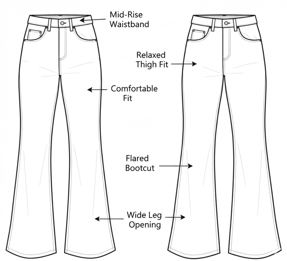 Baggy boot cut fit illustration